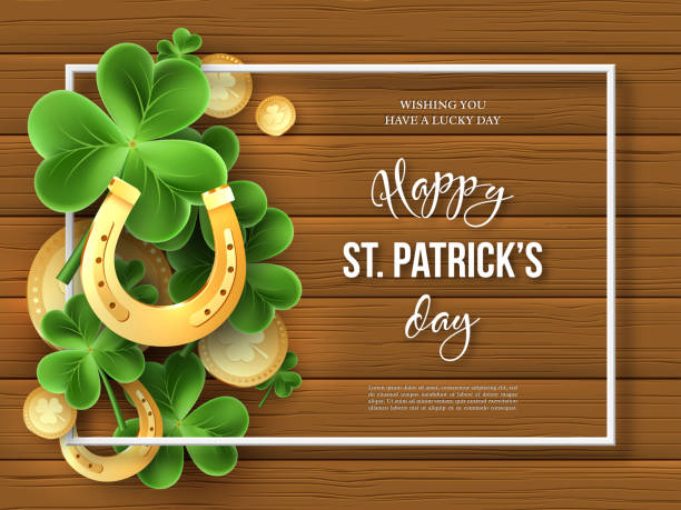 st. patricks day gruß ferien-design. - cards symbol clover horse stock-grafiken, -clipart, -cartoons und -symbole