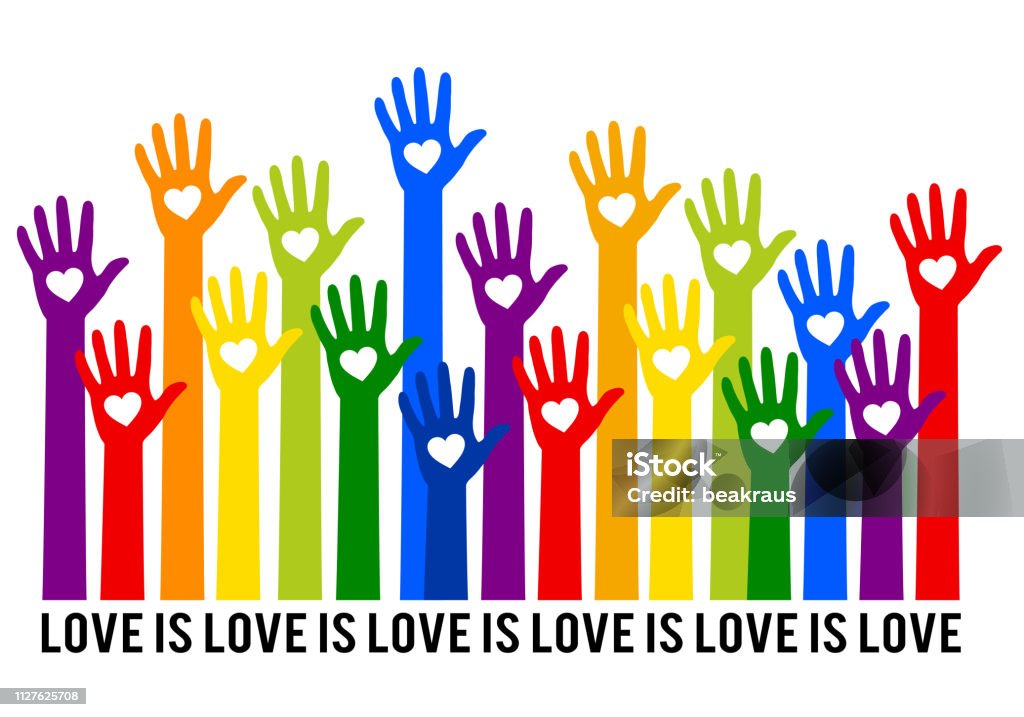 Regenbogen Hände mit Herzen, Liebe ist Liebe, Vektor-illustration - Lizenzfrei Pride - LGBTQI-Veranstaltung Vektorgrafik