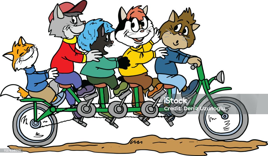 Cartoon cats riding a tandem bicycle vector illustration Cycling stock vector