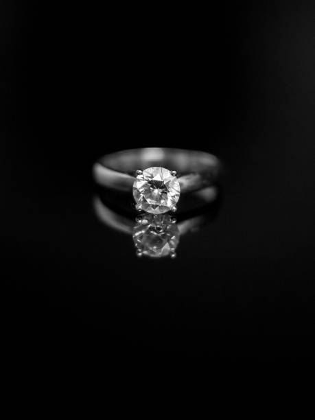 Detail macro shot of a beautiful diamond engagement ring stock photo