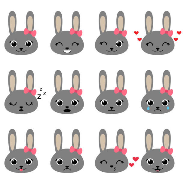 Set of cute cartoon bunny emotions Set of cute cartoon bunnies with various emotions black baby crying drawing stock illustrations