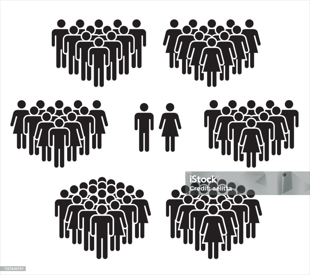 Vektor-Illustration der Gruppe von stilisierten Menschen in schwarz. - Lizenzfrei Icon Vektorgrafik