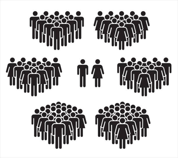 ilustrações de stock, clip art, desenhos animados e ícones de vector illustration of group of stylized people in black. - businessman computer icon white background symbol