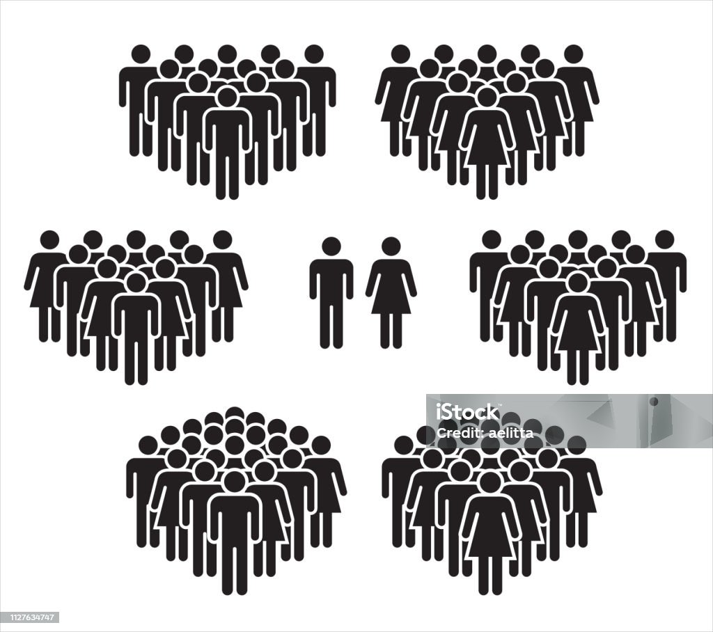 Vector illustration of group of stylized people in black. People icons – man and woman. Icon Symbol stock vector