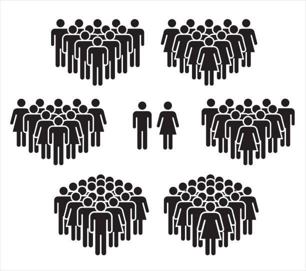 Vector illustration of group of stylized people in black. People icons – man and woman. group of people stock illustrations