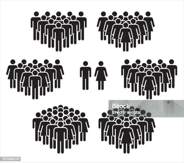 Vector Illustration Of Group Of Stylized People In Black Stock Illustration - Download Image Now
