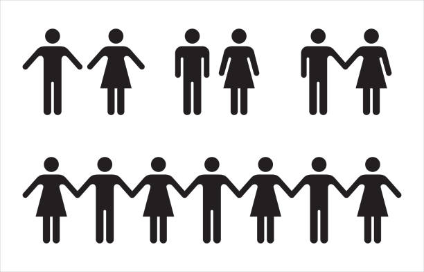 zestaw ikon ludzi w kolorze czarnym – mężczyzna i kobieta. - gender symbol stock illustrations