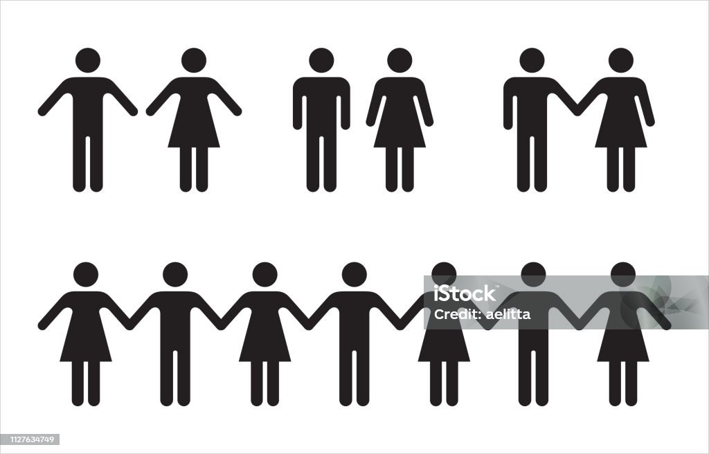 Set of people icons in black – man and woman. Vector illustration of stylized people. Icon stock vector