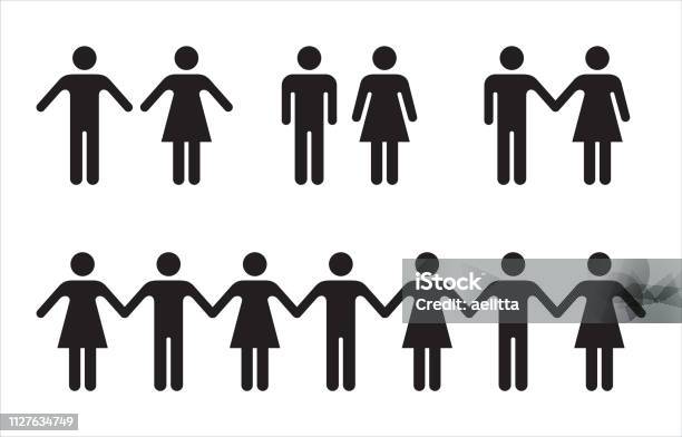 Set Of People Icons In Black Man And Woman Stock Illustration - Download Image Now - Icon Symbol, People, Men