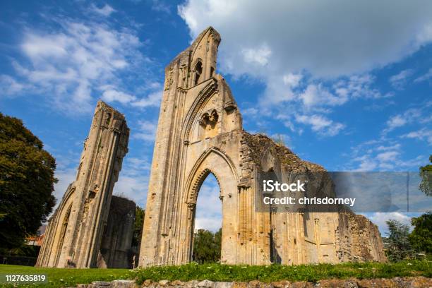 Ruins Of Glastonbury Abbey In Somerset Stock Photo - Download Image Now - Glastonbury Abbey, Glastonbury - England, Somerset - England