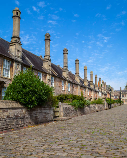 A view of the beautiful Vicars Close in the cathedral city of Wells in Somerset, UK. Its is claimed to be the oldest purely residential street with original buildings surviving intact in Europe.