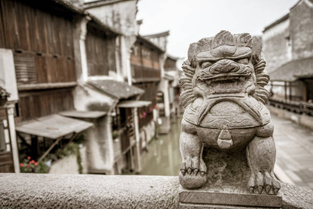 close up of foo dog or lion in Wuzhen water town in china