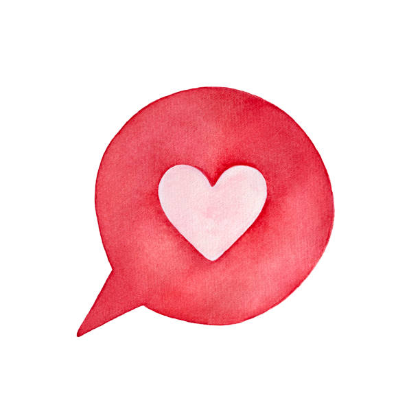 Cute pink heart in round bright speech bubble shape. Symbol of compliment, romance, "I love you" words. Hand drawn watercolour painting, isolated clip art element for design, decor, creative collages. watercolor heart stock illustrations