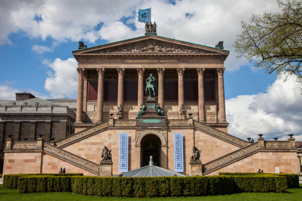 Berlin, Germany - April 15th 2011: Looking up at the impressive facade of the Alte Nationalgalerie in the historic city of Berlin, Germany.