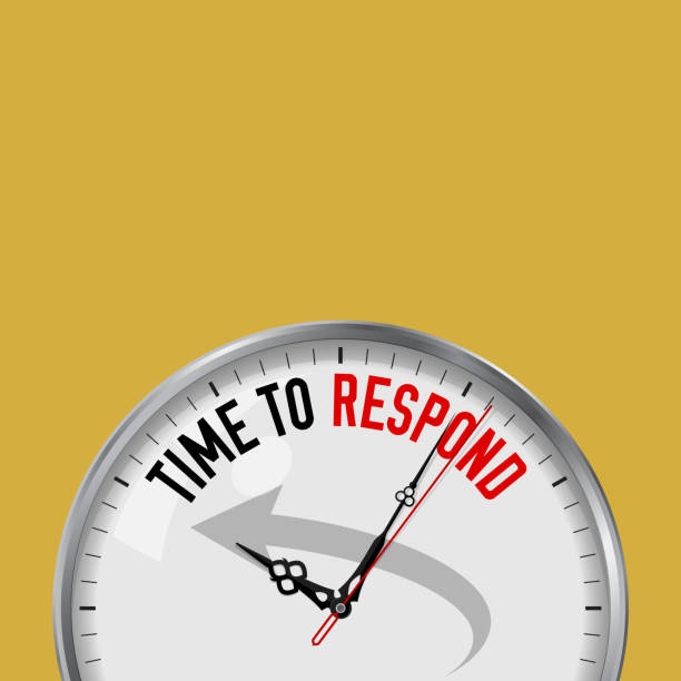 istock Time to Respond. White Vector Clock with Motivational Slogan. Analog Metal Watch with Glass. Response Icon 1127645728