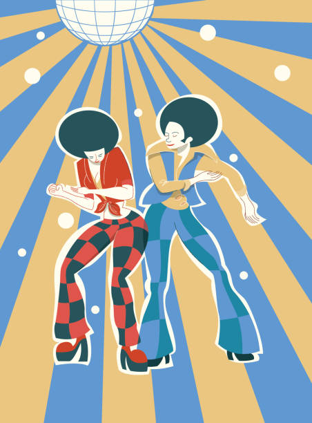 Groovy Party Boogie Style Couple Dancing, retro illustration with a simple style. Easy color change old people dancing stock illustrations