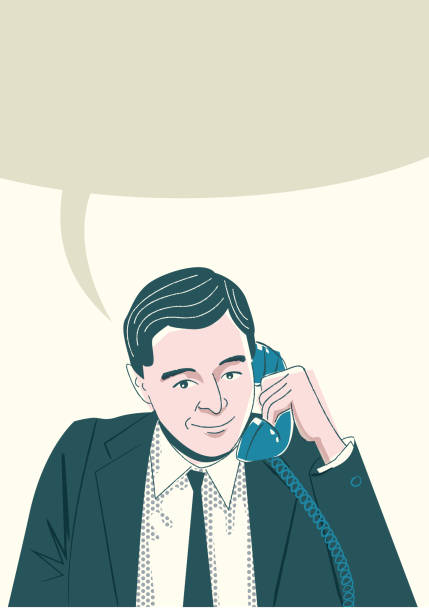 Man Calling for Cell Phone Man Calling for Cell Phone in a retro Image ejecutiva stock illustrations