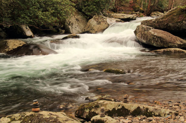 литл-ривер в национальном парке грейт-смоки-маунтинс - waterfall stream river tennessee стоковые фото и изображения