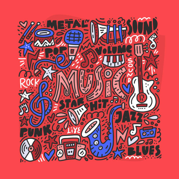 müzik doodle illüstrasyon - müzik illüstrasyonlar stock illustrations