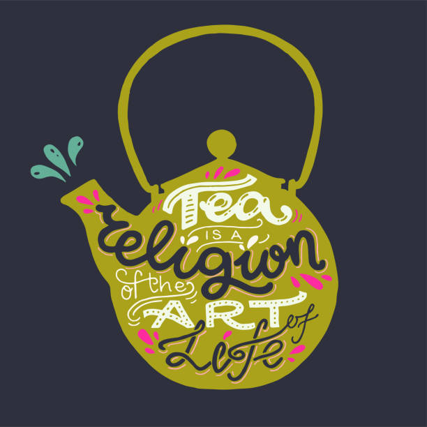 ilustrações, clipart, desenhos animados e ícones de citação de chá é a religião da arte da vida - 2802