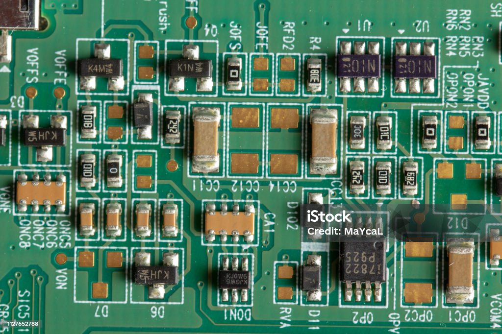 Electronics And Computer Textures Green Computer Board With Different Electronics Elements Texture Stock ...