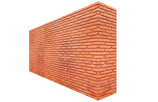 3D illustration brick wall perspective isolated on white background
