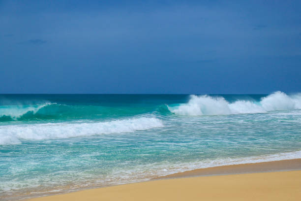istock Powerful waves washing up onto sandy beach 1127665575