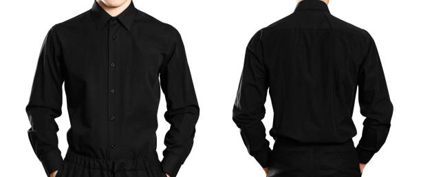 istock The man in the black shirt. Front and back. Close up. Isolated on white background 1127667207
