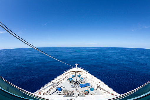 View Of Beautiful Blue Sky And Ocean From A Cruise Ship on a clear summer day