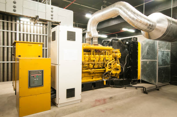 электрогенератор в интерьере большого здания - diesel engine стоковые фото и изображения