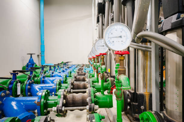 istock Pumping station and Electrical power generator  industrial interior pipes line in large building 1127687715