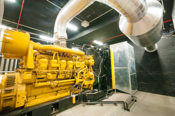 istock Pumping station and Electrical power generator  industrial interior pipes line in large building 1127687719