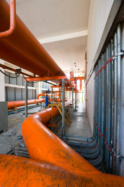Pumping station and Electrical power generator  industrial interior pipes line in large building