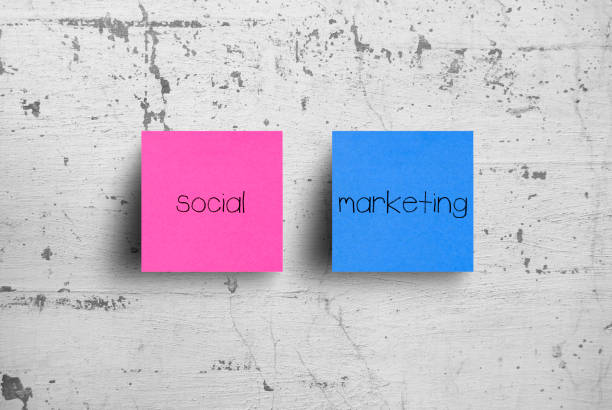 istock Sticky notes on concrete wall, Social Marketing 1127690598