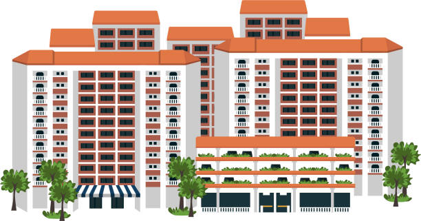 сингапур государственного жилищного строительства - singapore stock illustrations