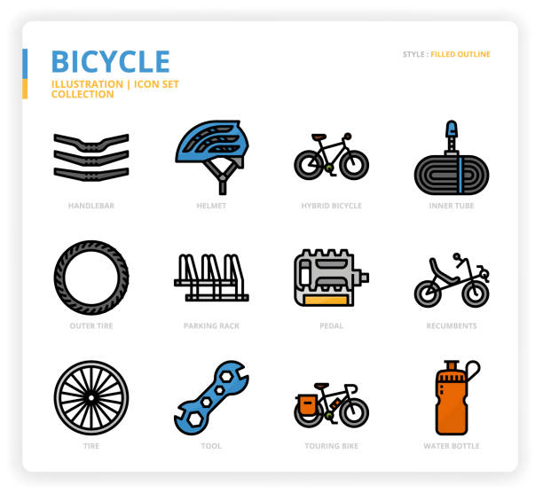 fahrrad-icon-set - reifenschlauch stock-grafiken, -clipart, -cartoons und -symbole