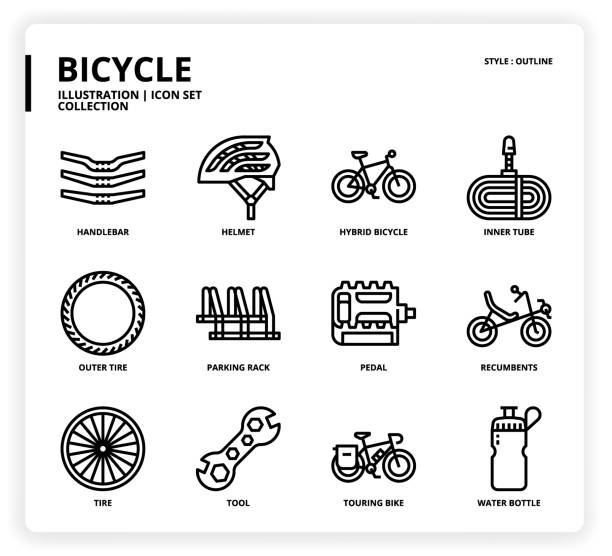 fahrrad-icon-set - reifenschlauch stock-grafiken, -clipart, -cartoons und -symbole