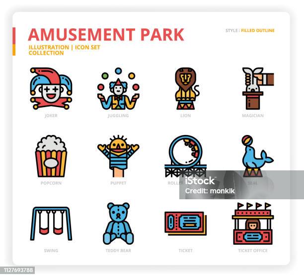 Amusement Park Icon Set Stock Illustration - Download Image Now - Circus, Clown, Spooky