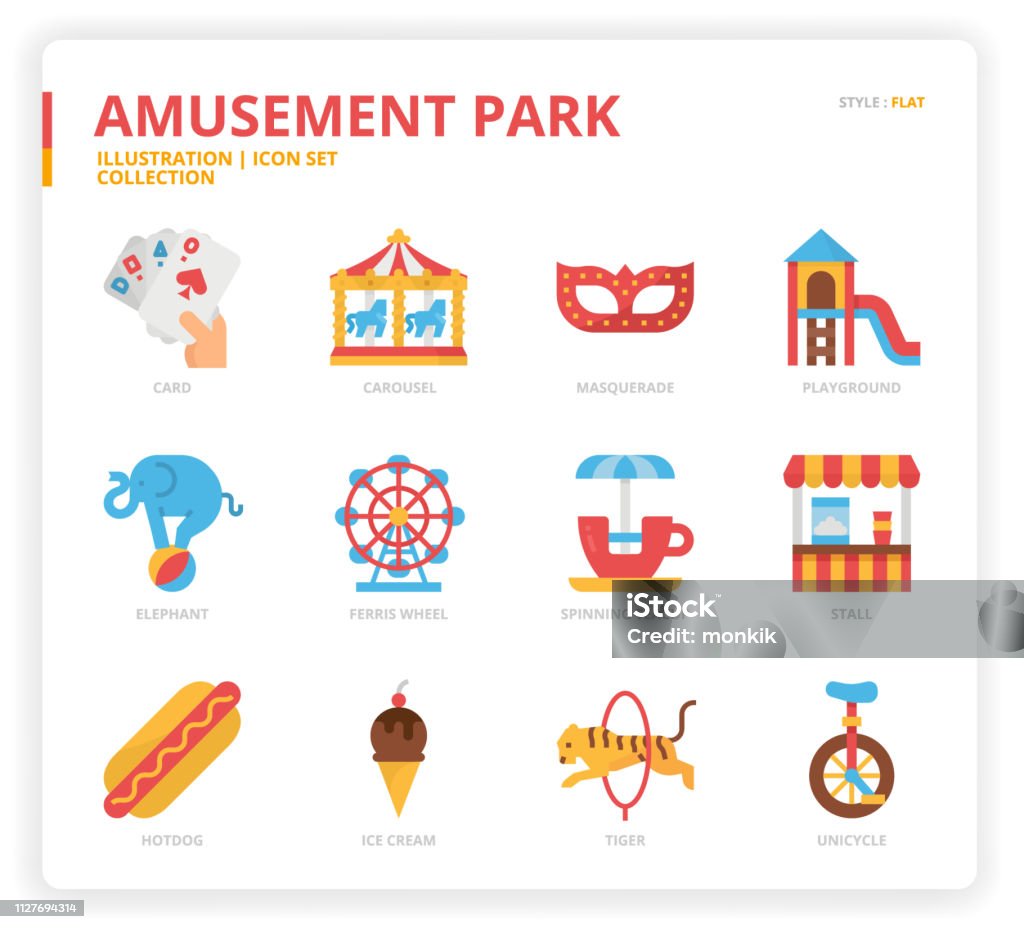 Amusement Park icon set Amusement Park icon set web design, book, magazine, poster, ads, app, etc. Bouncy Castle stock vector