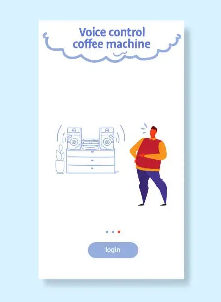 Vector illustration of home stereo system controlled by man smart speaker recognizes commands voice control music concept sketch flow style vertical