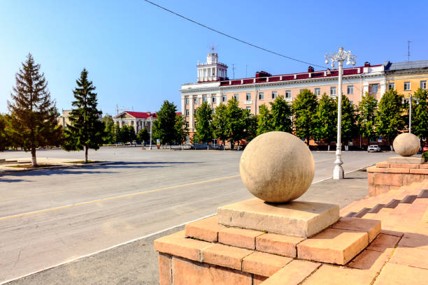 Lenin Square view in the historic district of Kurgan city, Zauralie, Russia. Lenin Square view in the historic district of Kurgan city, Zauralie, Russia. burial mound photos stock pictures, royalty-free photos & images