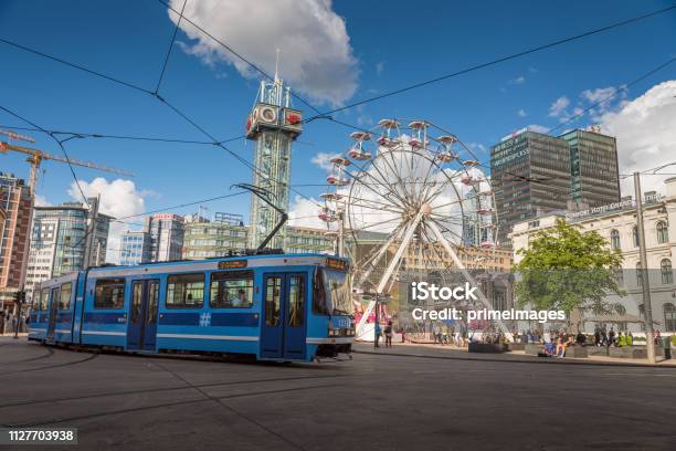 Wide Angle View Of Oslo City Hall And Street Scene In Central Oslo Norway Stock Photo - Download Image Now