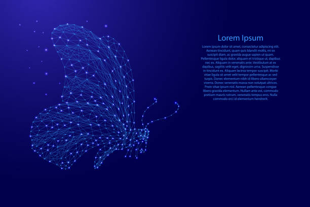 istock Butterfly flying from futuristic polygonal blue lines and glowing stars for banner, poster, greeting card. Vector illustration. 1127705322