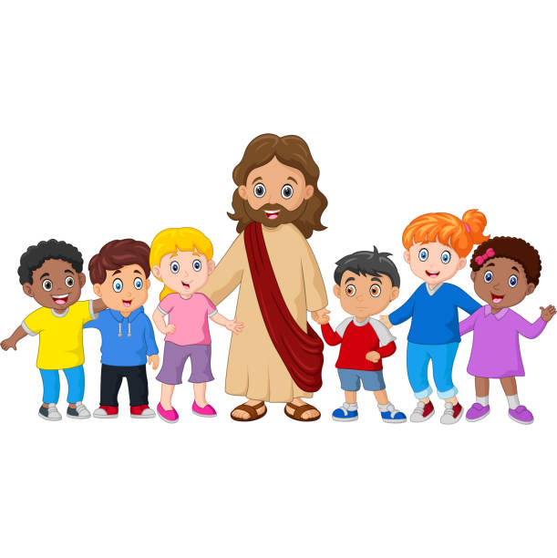 illustrazioni stock, clip art, cartoni animati e icone di tendenza di bambini con gesù cristo - men doodle vector parent