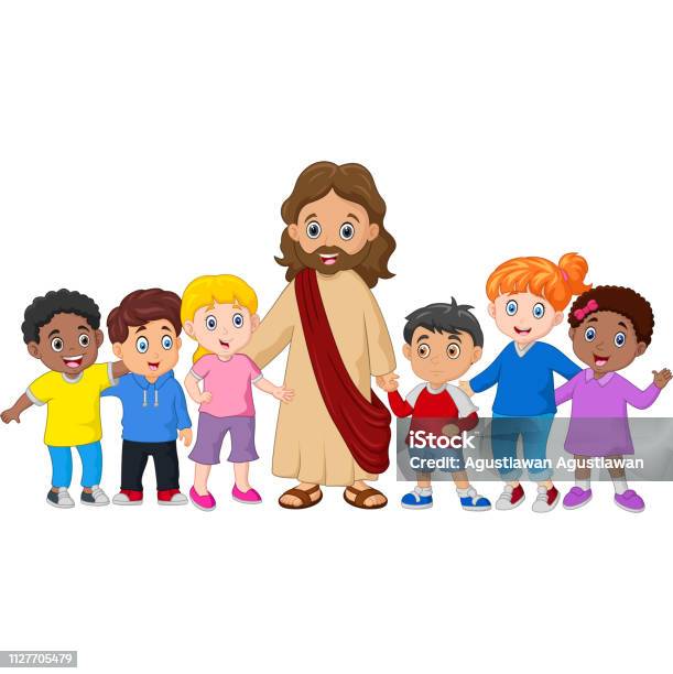 Kids With Jesus Christ Stock Illustration - Download Image Now - Jesus Christ, Child, Bible