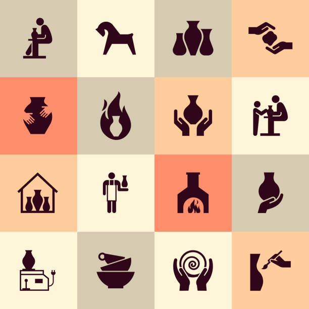 ilustraciones, imágenes clip art, dibujos animados e iconos de stock de productos cerámicos en el icono en estilo plano. para web, impresión, decoración o para otras ideas. - alfarería