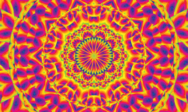 fondo con formas concéntricas multicolores con efecto caleidoscópico - fractal concentric light abstract fotografías e imágenes de stock