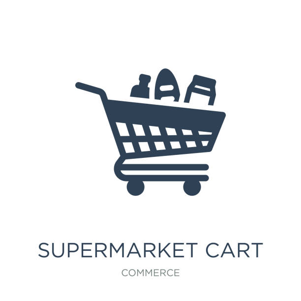 supermarkt einkaufswagen-symbol vektor auf weißem hintergrund, supermarkt ca - einkaufswagen stock-grafiken, -clipart, -cartoons und -symbole