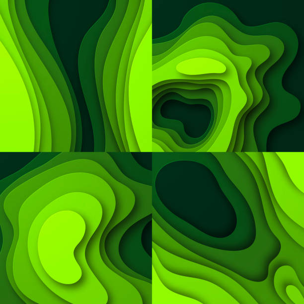 istock Set of paper cut background. Green abstract wave shapes - Trendy 3D design 1127711975