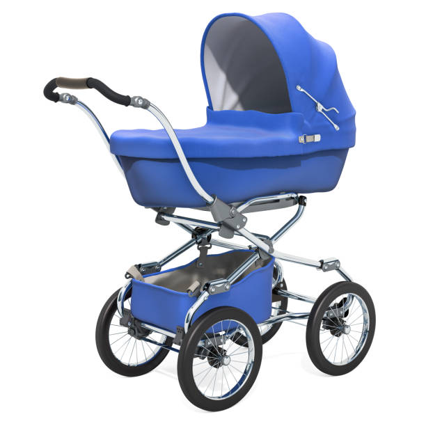 Blue Baby Carriage, 3D rendering isolated on white background